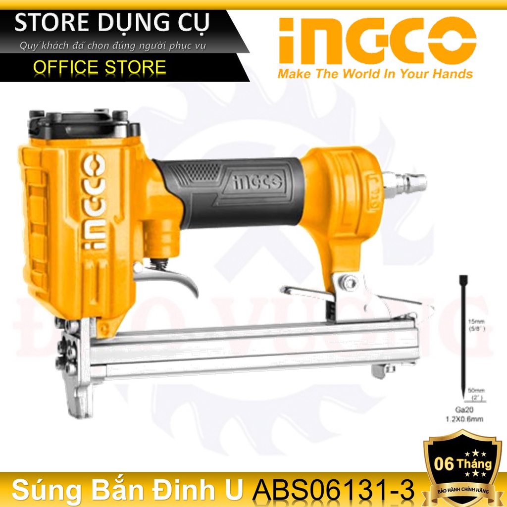 Súng bắn đinh chữ u dùng hơi ingco aps06131-3 dụng cụ đóng đinh u khí nén khả năng tải 100 pcs, chỉ với đầu nối nitto