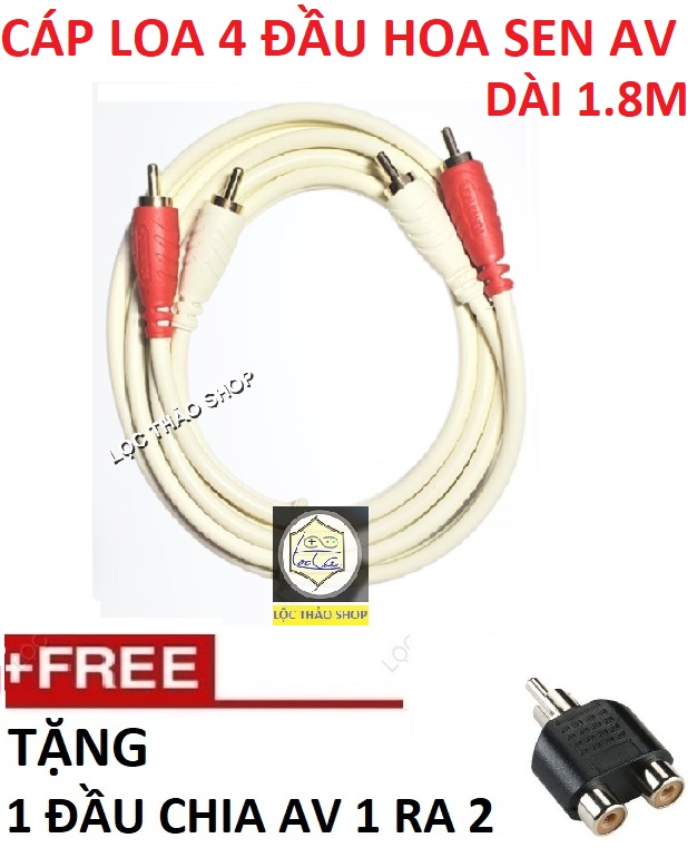Cáp loa 4 đầu hoa sen av chống nhiễu dài 1.8m tặng 1 jack chia av 1 ra 2