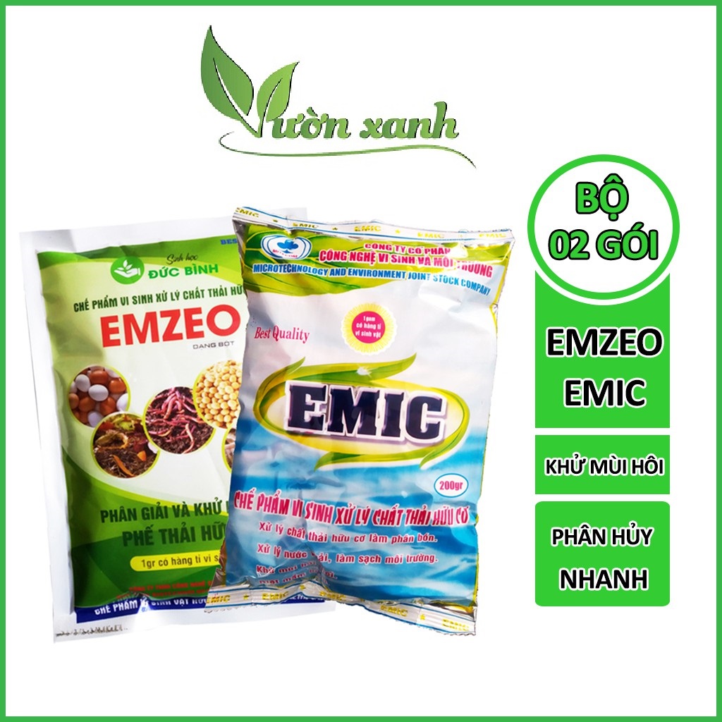 Set 2 gói chế phẩm Emic và Emzeo ủ phân hữu cơ nhà bếp, ủ cá, làm GE