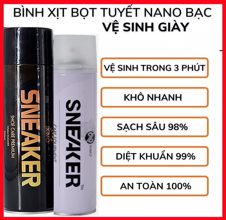 [HÀNG CHÍNH HÃNG] Chai Xịt Tạo Bọt Vệ Sinh Giày Sneaker Cao Cấp, Chai Xịt Tạo Bọt Giặt Khô Giày Sneaker, Xịt Toạ Bọt Tuyết Vệ Sinh Giày