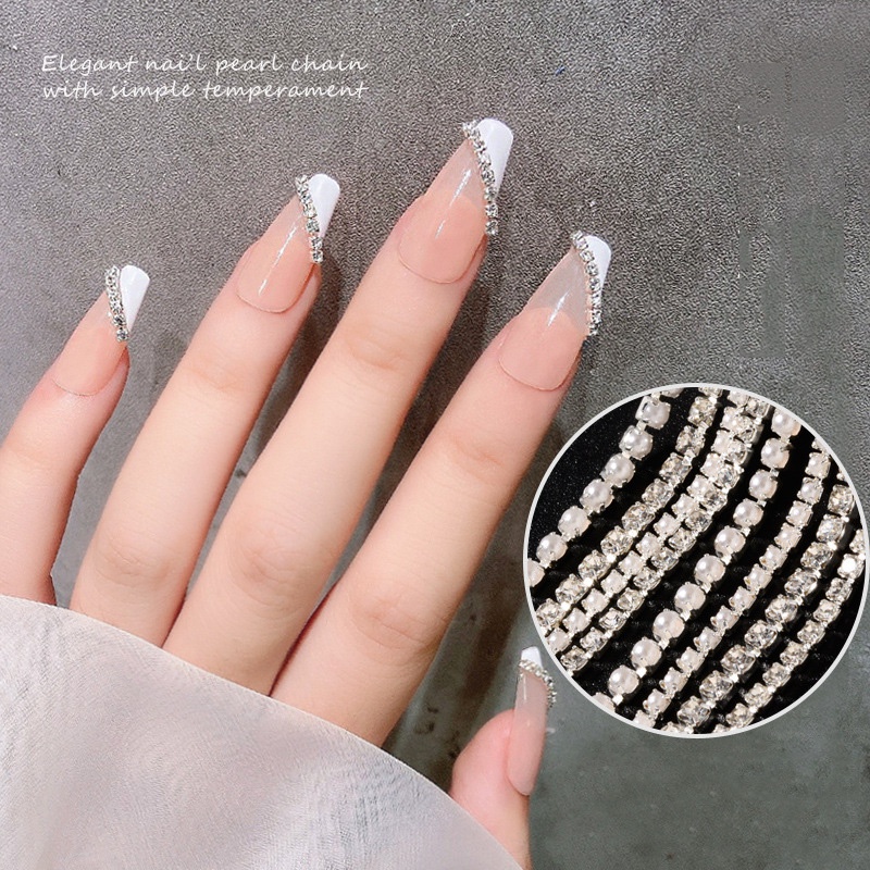 Dây xích đá trang trí móng 3d 25cm dây xích gắn đá chạy viền móng- Cheap nail