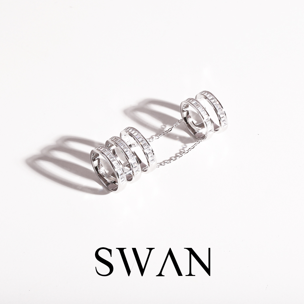 SWAN - Baguette Chain Ring แหวนเงินแท้ แหวนทรงโซ่ ใส่ข้อนิ้ว ฝังเพชรบาแกตต์คิวบิกเซอร์โคเนีย cubic zirconia ราคา 3,690 บาท*ส่งฟรี