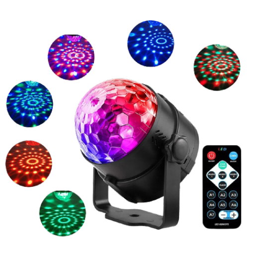 Đèn led sân khấu, bar, vũ trường chớp 7 màu, có remote điều khiển, Đèn led xoay trang trí 7 màu cảm ứng xoay theo nhạc