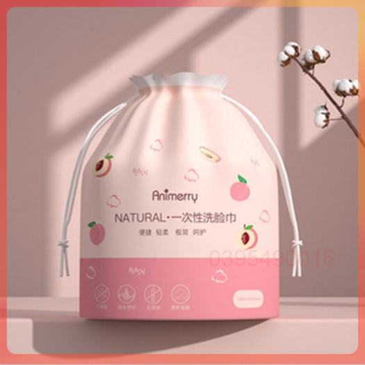 Cuộn 100 khăn mặt khô dùng một lần ANIMERRY, khăn bông mềm mịn, khăn giấy lau mặt khô dày dặn an toàn tiện lợi