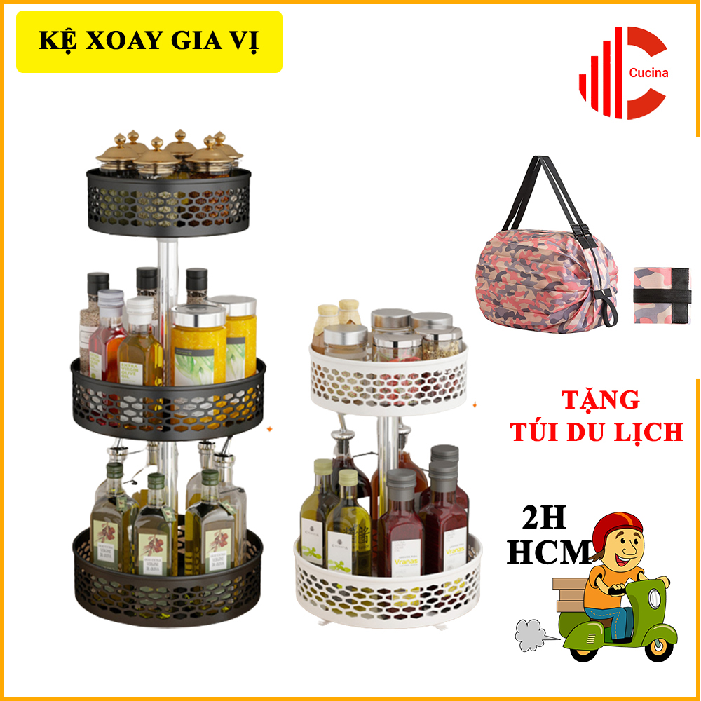 Giá kệ đựng gia vị xoay 360 độ thông minh, kệ để gia vị nhà bếp cao cấp nhiều tầng