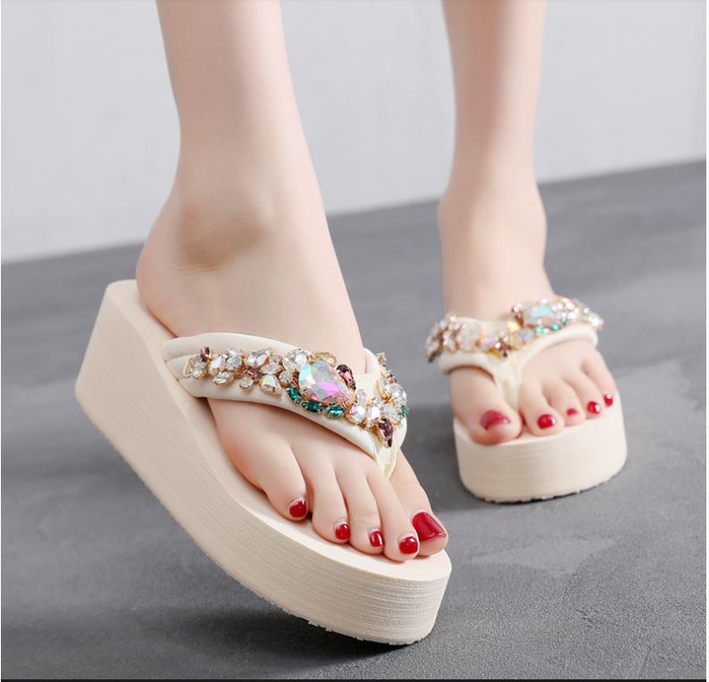 Dép nữ tông xỏ ngón đế xuồng đính đá nhân tạo cao cấp đế chống trượt