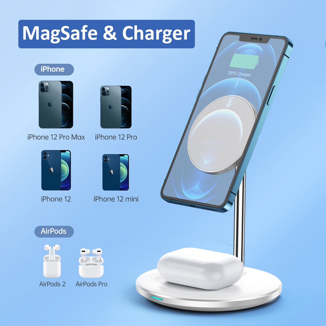 Denk Choetech Bộ Sạc Không Dây Nhanh MagSafe 20W 2 Trong 1 Đế Sạc Điện Thoại Bộ Sạc AirPods