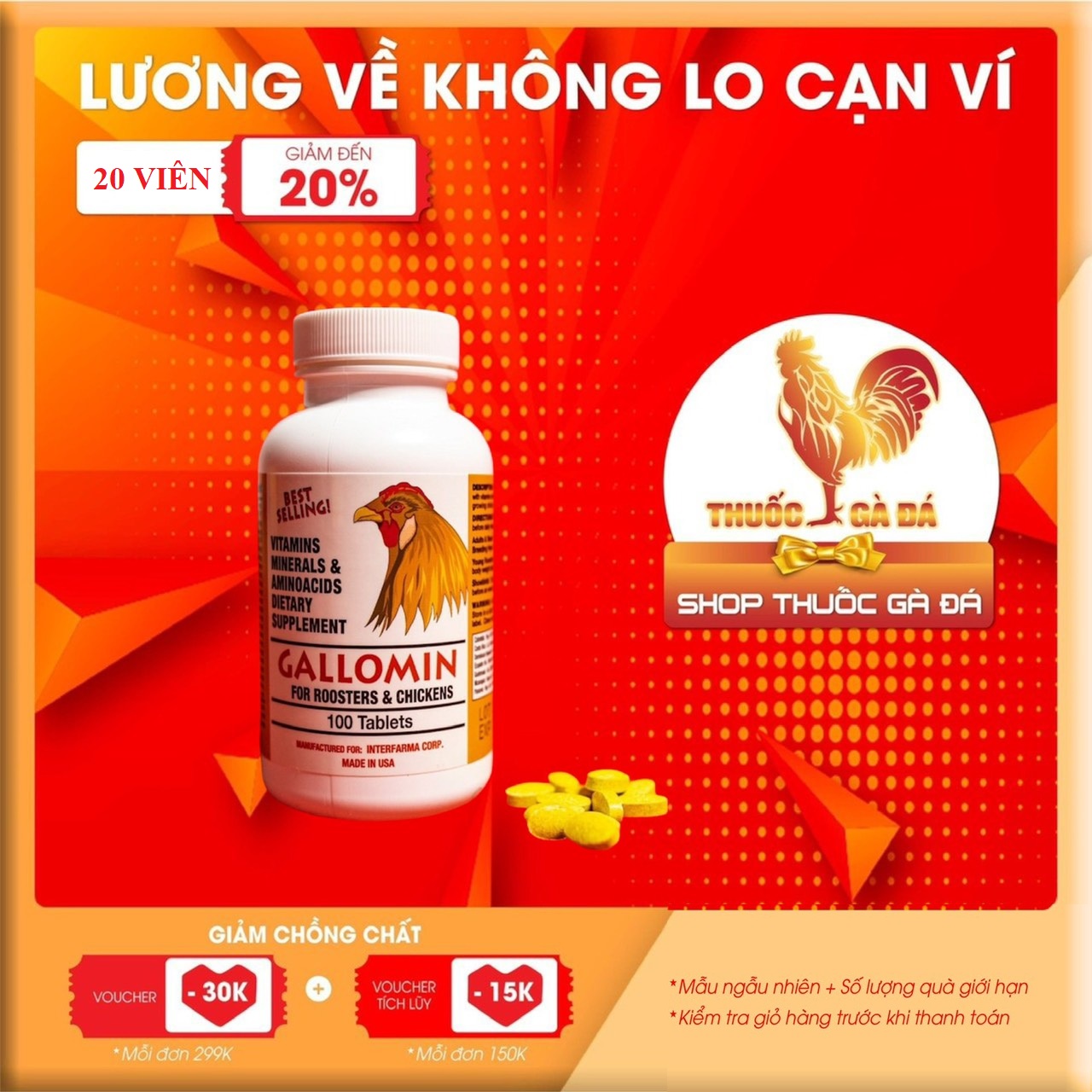 GALLOMIN săn cơ bắp, tăng bo, mát gà dinh dưỡng dành cho gà đá