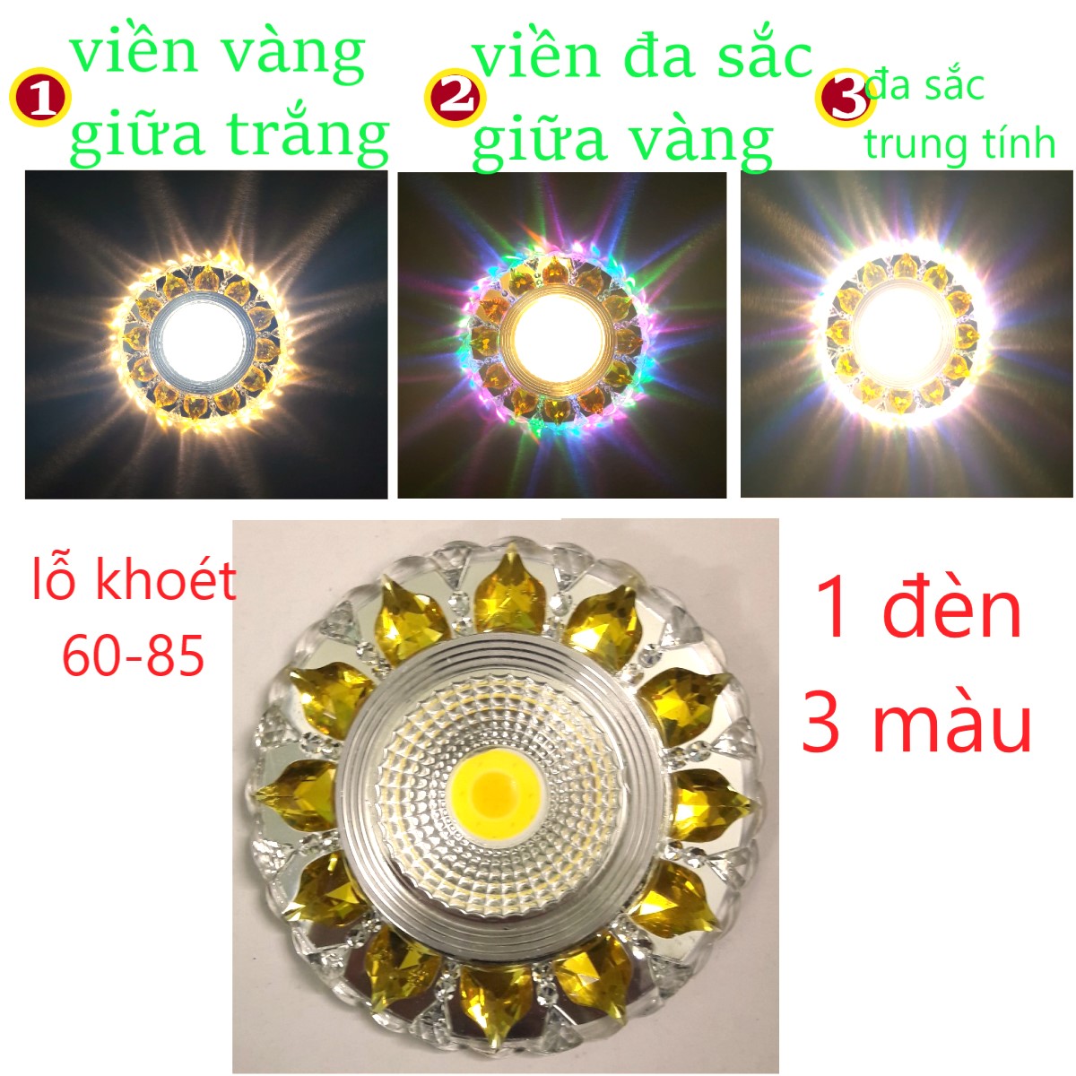 [COMBO 10 CÁI] Đèn led âm trần 3 chế độ 3 màu trong 1 đèn thích hợp trang trí trần nhà thạch cao lỗ khoét 60