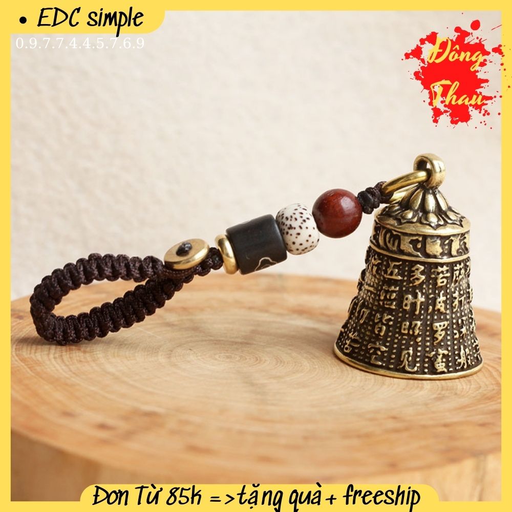 Móc khóa đồng thau dùng cho oto xe máy mix chuông đồng bát nhã may mắn và bình an
