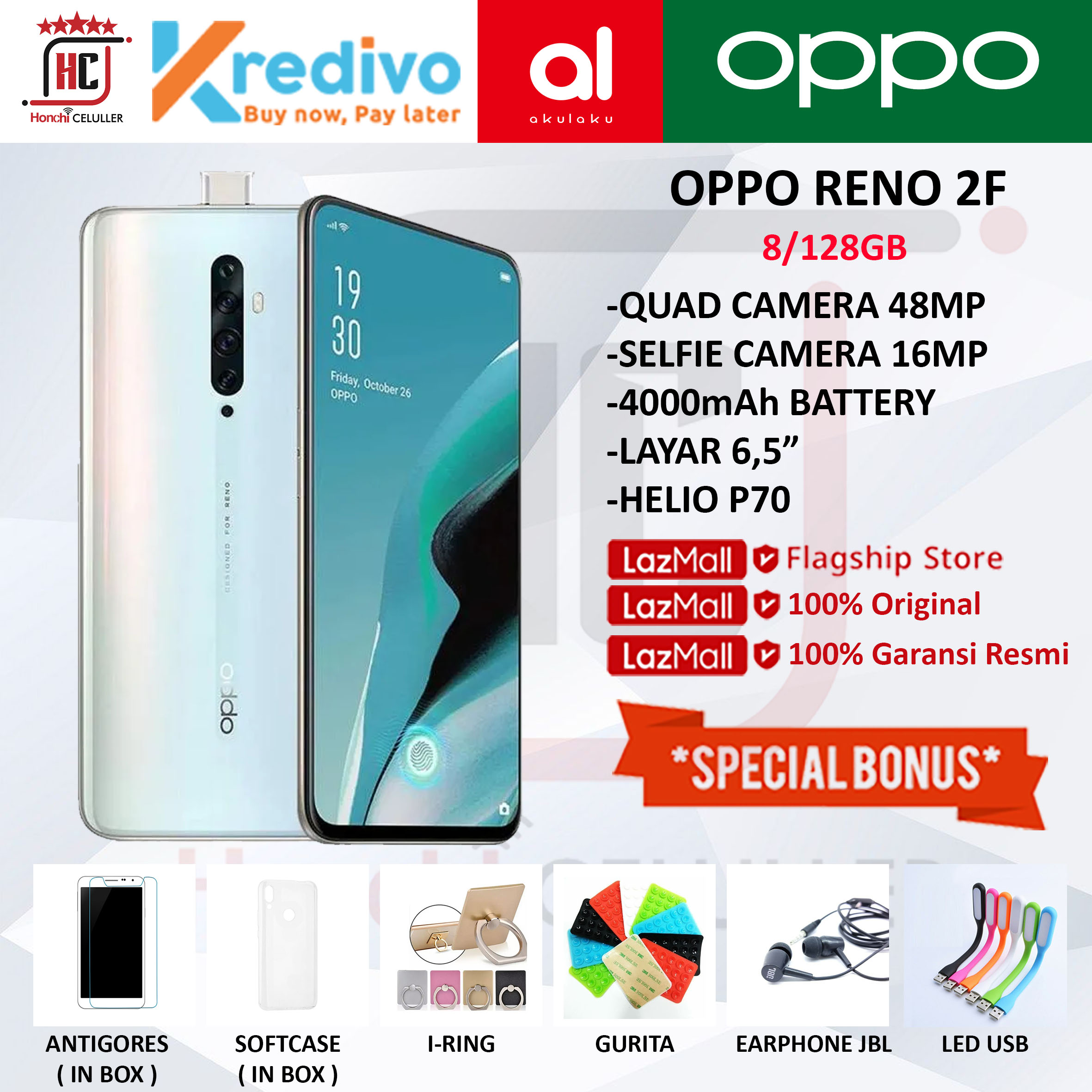 OPPO RENO 2f 8/128GB GARANSI RESMI OPPO INDONESIA BONUS Harga  3,625,000 Ringgit*Penghantaran Percuma