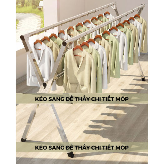 Thanh Lý Giàn Phơi Đồ có Bánh Xe Bị móp do vận chuyển, Loại Khung Phơi Kèm Giá Sào Thông Minh, Cây INOX Treo Quần Áo