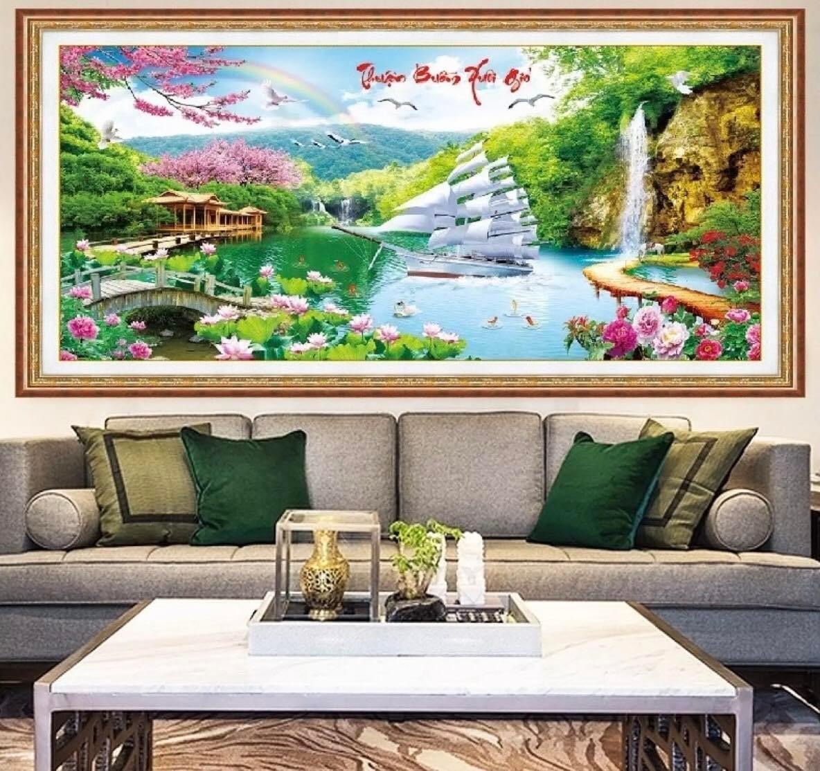 Tranh đính đá phong cảnh thuận buồm xuôi gió y8282-y8263