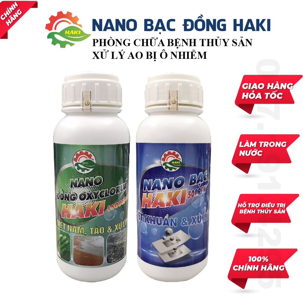 Combo nano bạc và nano đồng oxyclorua chuyên diệt nấm và tảo và xử lý nước ao nuôi - 500ml