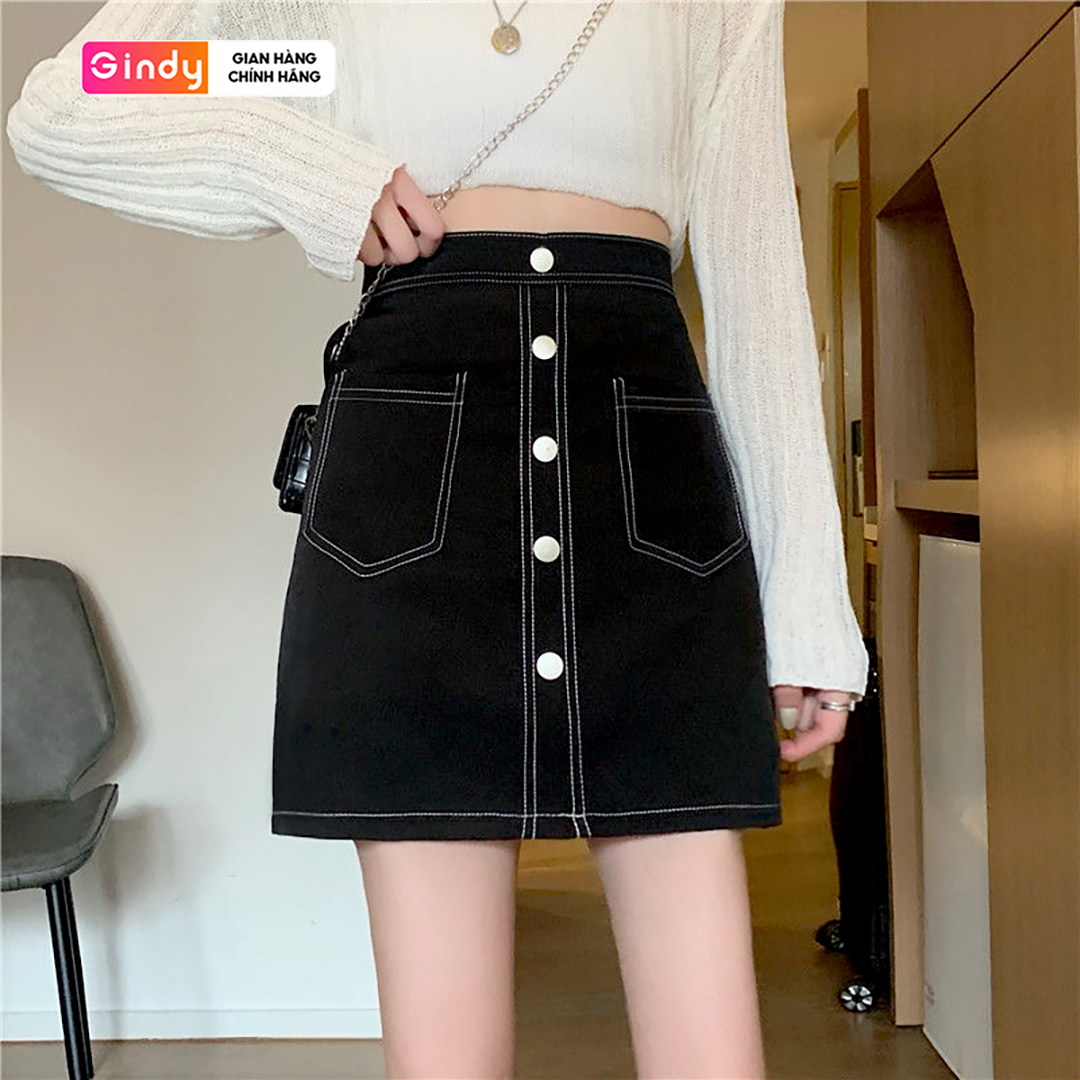 Chân váy nữ công sở chữ A GINDY dáng ngắn viền chỉ kẻ phối cúc dáng xinh thời trang công sở, học sinh, sinh viên Hàn Quốc V5102