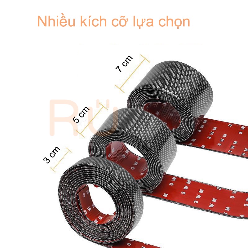 🚗 [Full keo] Dải nẹp vân carbon 3D cao cấp chống trầy xước bậc cửa bảo vệ xe hơi, ô tô cuộn 1m