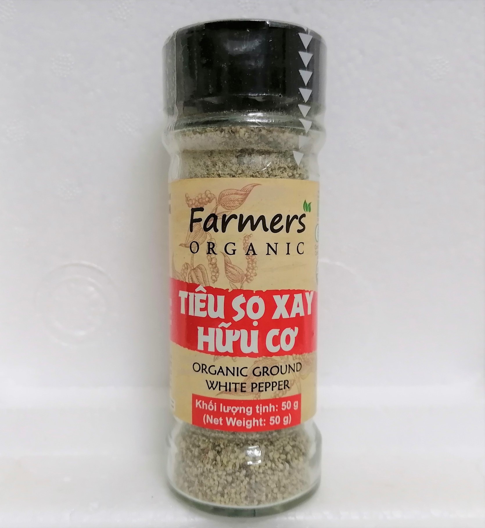 [Lọ 50g – NHÃN ĐỎ] TIÊU SỌ XAY HỮU CƠ [VN] FARMERS (VIPEP) Organic Ground White Pepper