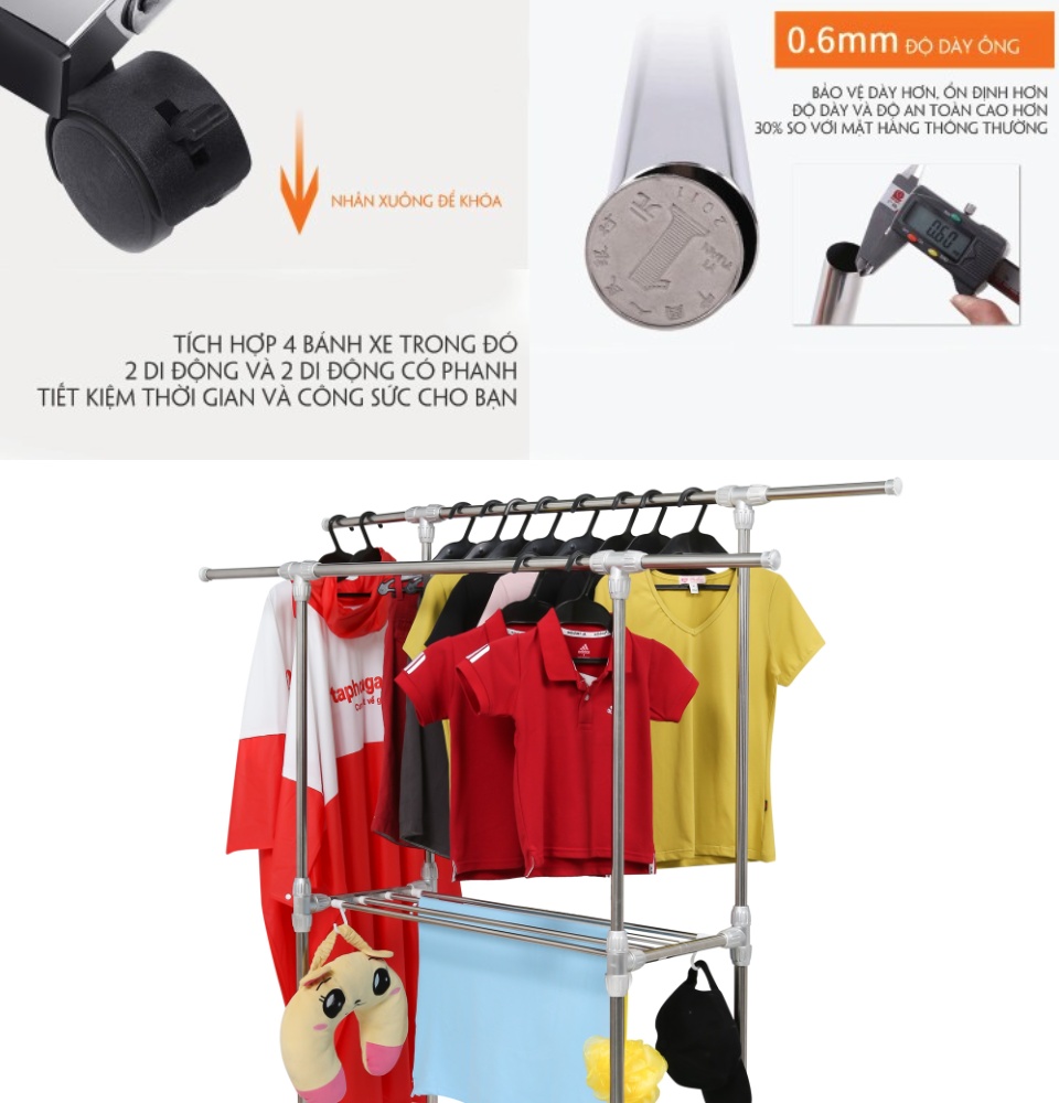 [HCM]Giá Phơi Đồ Thông Minh Công Nghệ NHẬT BẢN Giàn Phơi Inox 304 Cao Cấp Sang Trọng An Toàn Bền Đẹp Cây Phơi Đồ inox Chất Liệu Thép Không Gỉ Cao Cấp Có Bánh Xe Di Chuyển Chịu Lực Tốt HÀNG CHÍNH HÃNG BẢO HÀNH 12 THÁNG