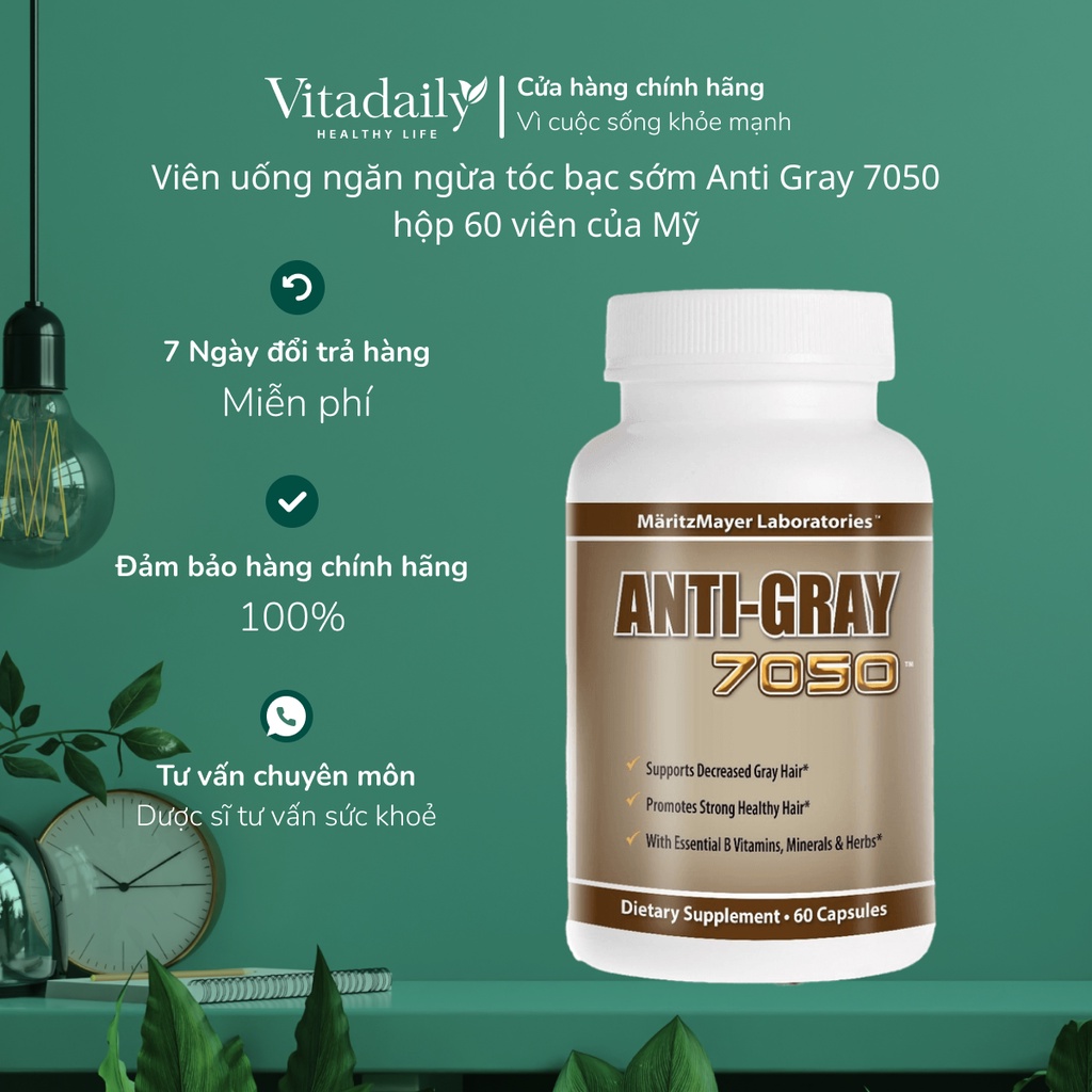 Viên uống ngăn ngừa tóc bạc sớm Anti Gray 7050 hộp 60 viên của Mỹ
