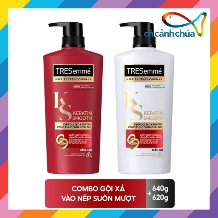 Dầu gội, dầu xả tresemme keratin smooth dưỡng tóc khô xơ rối công thức chuẩn salon hydrolyzed keratin cho tóc vào nếp suôn mượt: gội 640gr, xả 620gr
