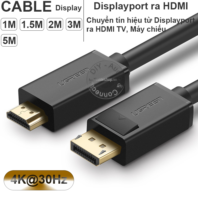 Cáp displayport to hdmi 4k ugreen dp101 dài từ 1 đến 5 mét - dây displayport từ laptop pc lên tv máy chiếu hd