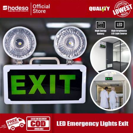 Hodeso Automatic Led Emergency Lights Green Exit Sign & Emergency Light Combo ,Fire Emergency Lamp Lights, Rechargeable Led Automatic Emergency Lamp for Brown Out, Safety Exit Evacuation Instructions Work Lights