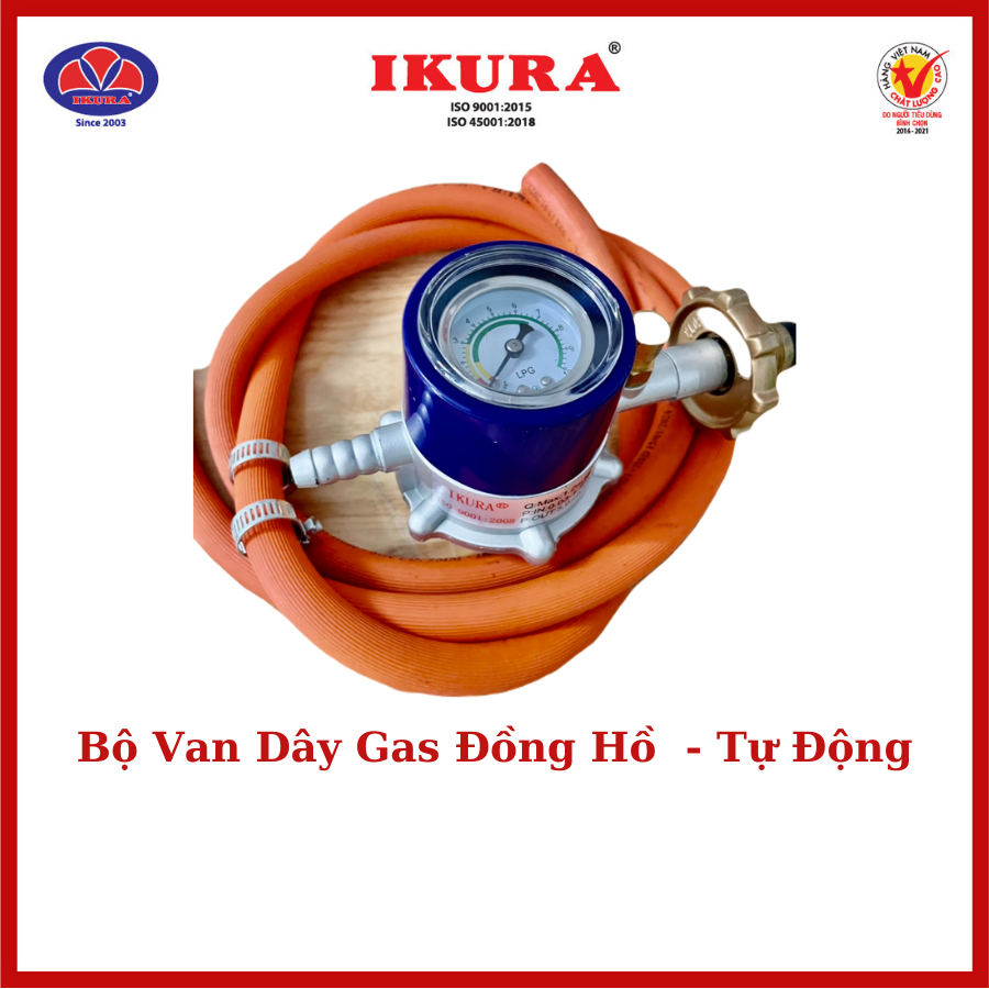 Bộ van dây gas cao cấp ikura - van đồng hồ ngắt gas tự động an toàn cho bếp