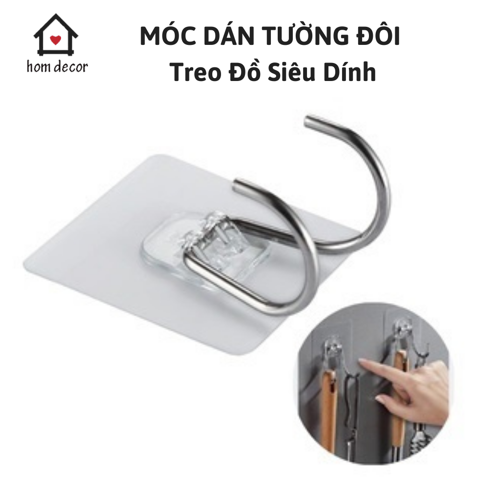 Móc Inox 304 Dán Tường Siêu Dính Móc Treo Đồ Gia Đình Phòng Tắm Phòng Bếp Móc Treo Quần Áo Chịu Lực 16kg