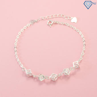 Lắc tay nữ bạc thật - Vòng tay bạc nữ khối lập phương đính đá LTN0094 - Trang Sức TNJ