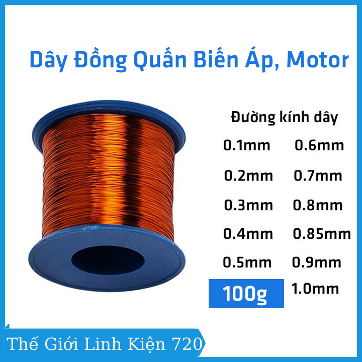 Dây đồng bọc cách điện quấn máy biến áp, quấn motor 100g