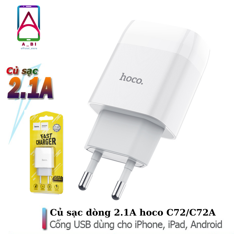 Cốc sạc nhanh hoco c72a 1 cổng sạc, dòng điện 2.1a - chính hãng
