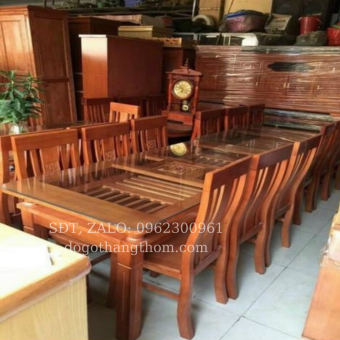 Bàn ăn gỗ sồi Nga 2 tầng 6 ghế