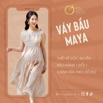 Váy Bầu Công Sở Đầm Bầu Dự Tiệc Dáng Yếm Phối Tơ Glam Nest VD007