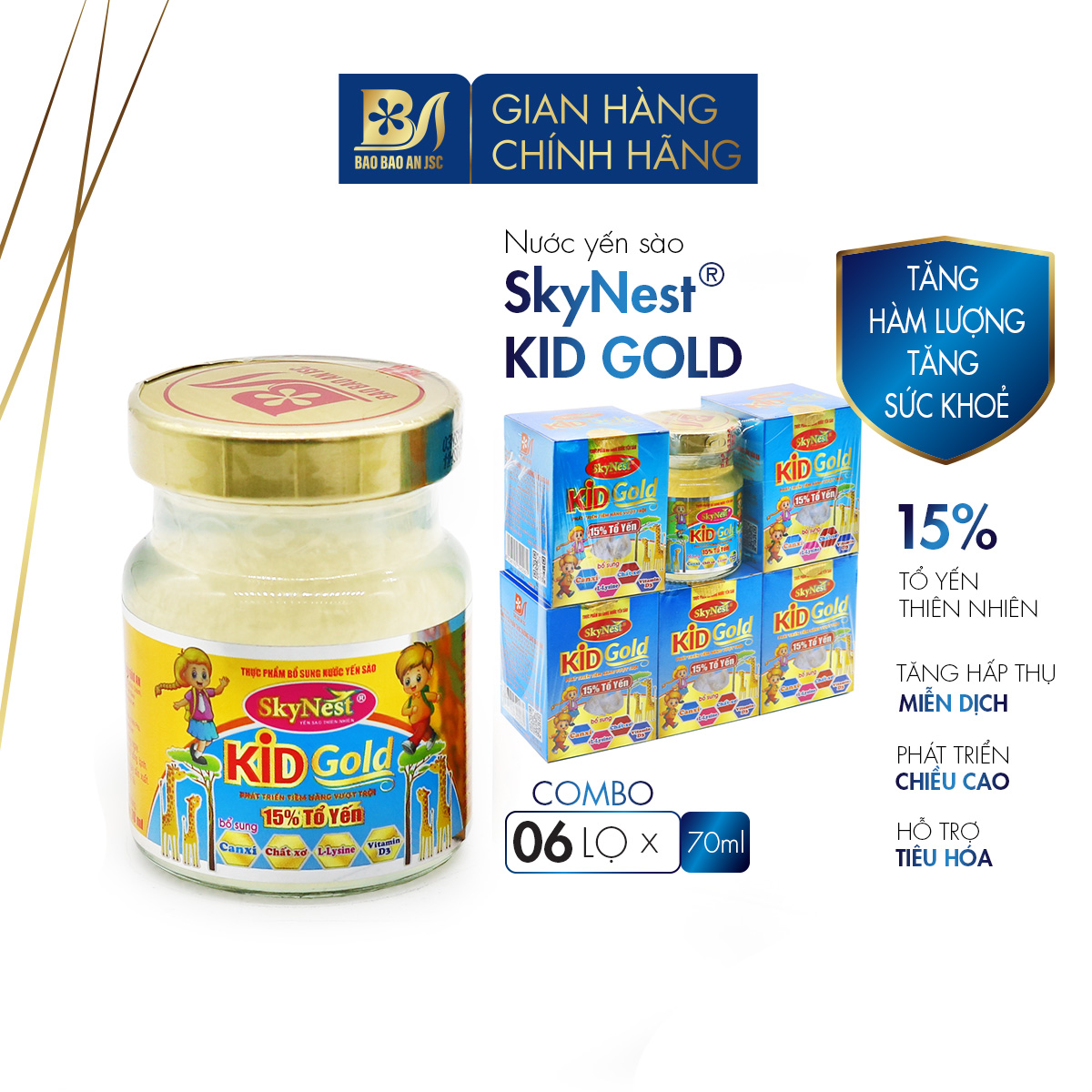 Mua 5 tặng 1Nước Yến Sào SkyNest Kid Gold 15% Tổ Yến Thực Phẩm Bổ Sung Cho
