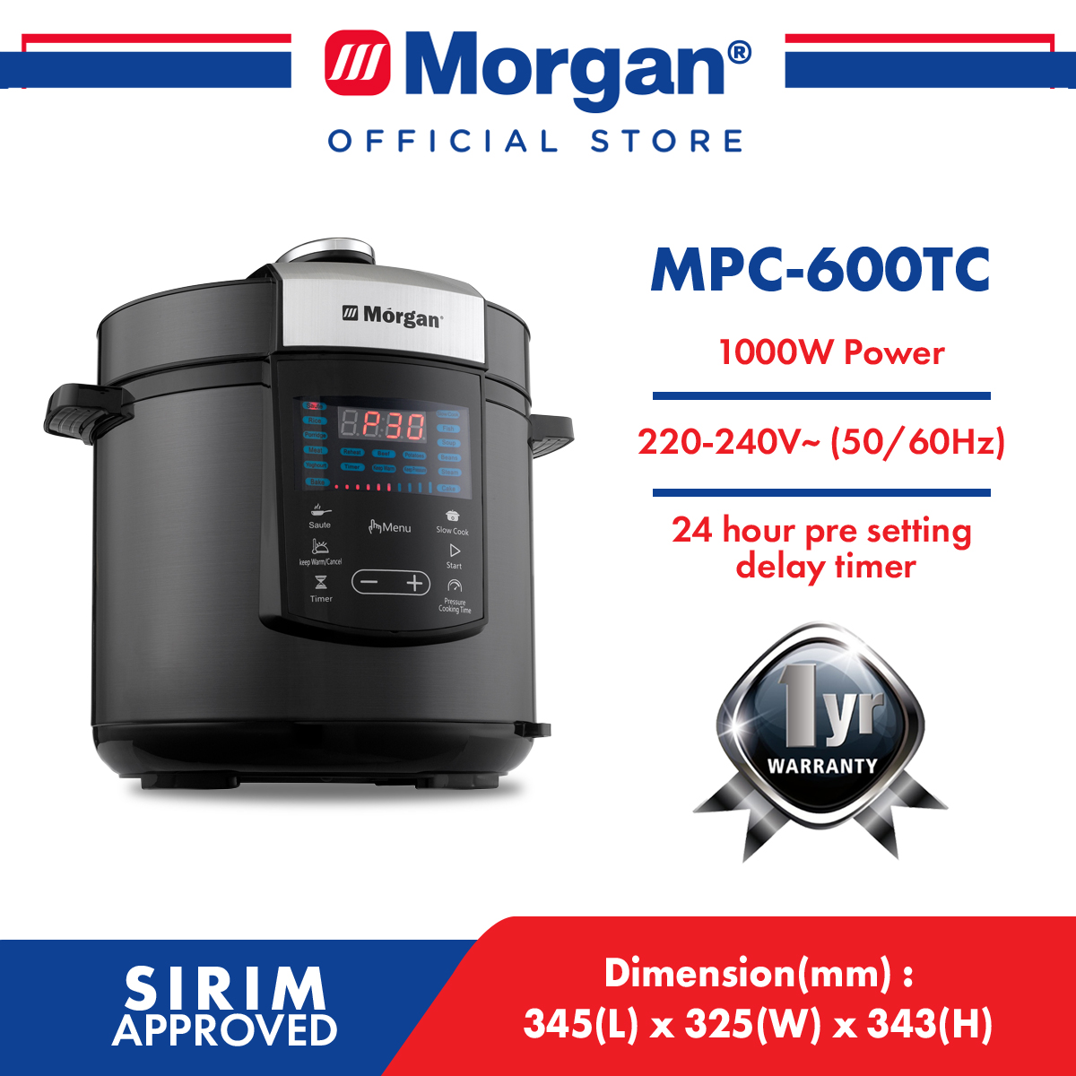 MORGAN MPC-600TC ELECTRIC PRESSURE COOKER 6L