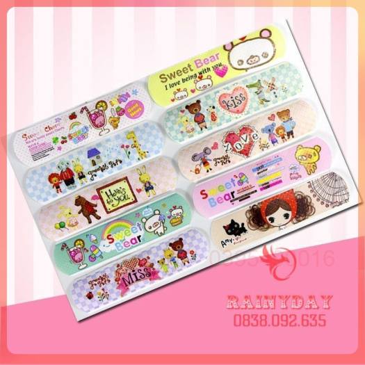 Băng gâu dán băng keo cá nhân cute dễ thương hoạt hình thú ngộ nghĩnh cho bé - COMBO 100 miếng