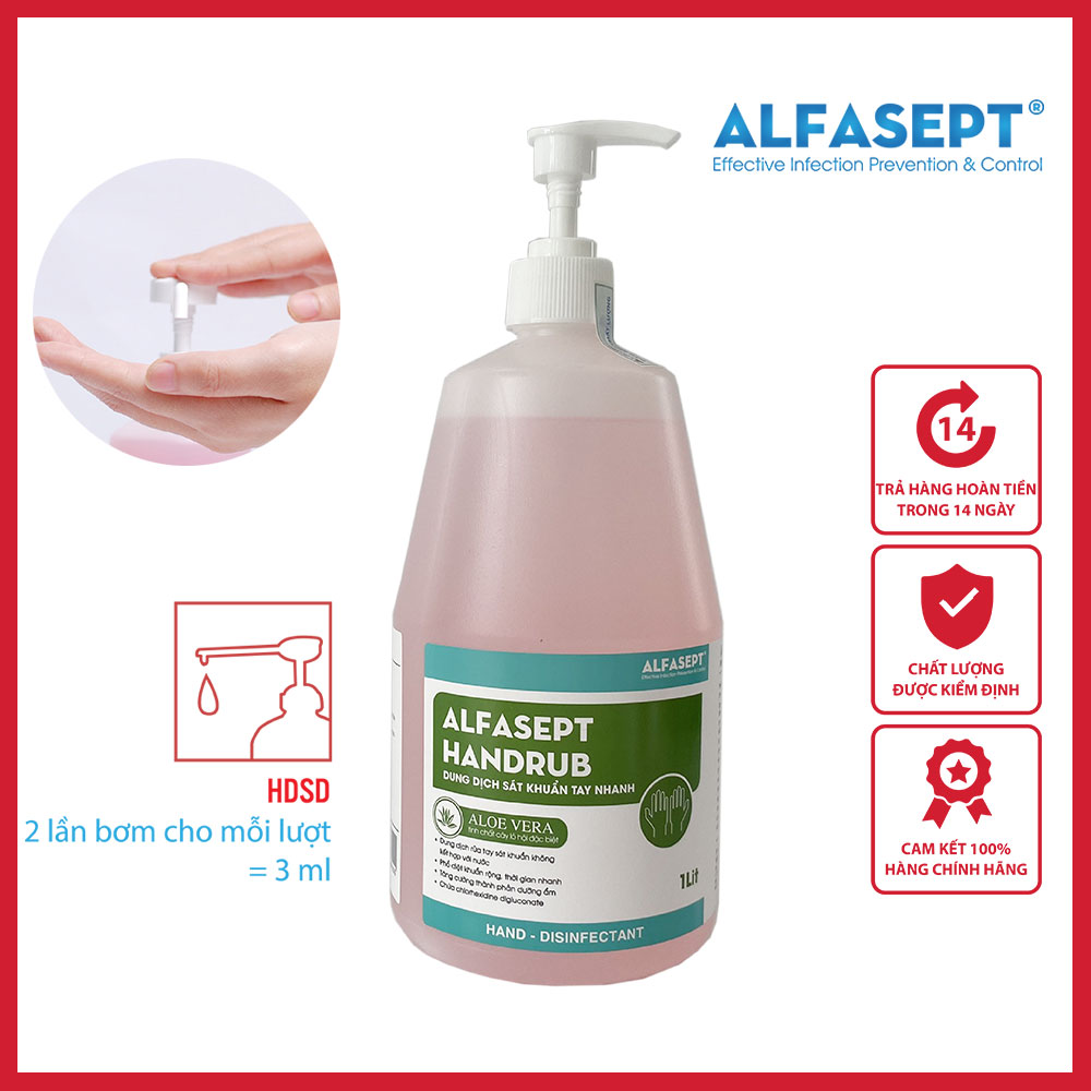Dung Dịch Rửa Tay Sát Khuẩn Nhanh Alfasept Handrub 1L - sát khuẩn tay nhanh chứa cồn với công thức truyền thống chứa CHG