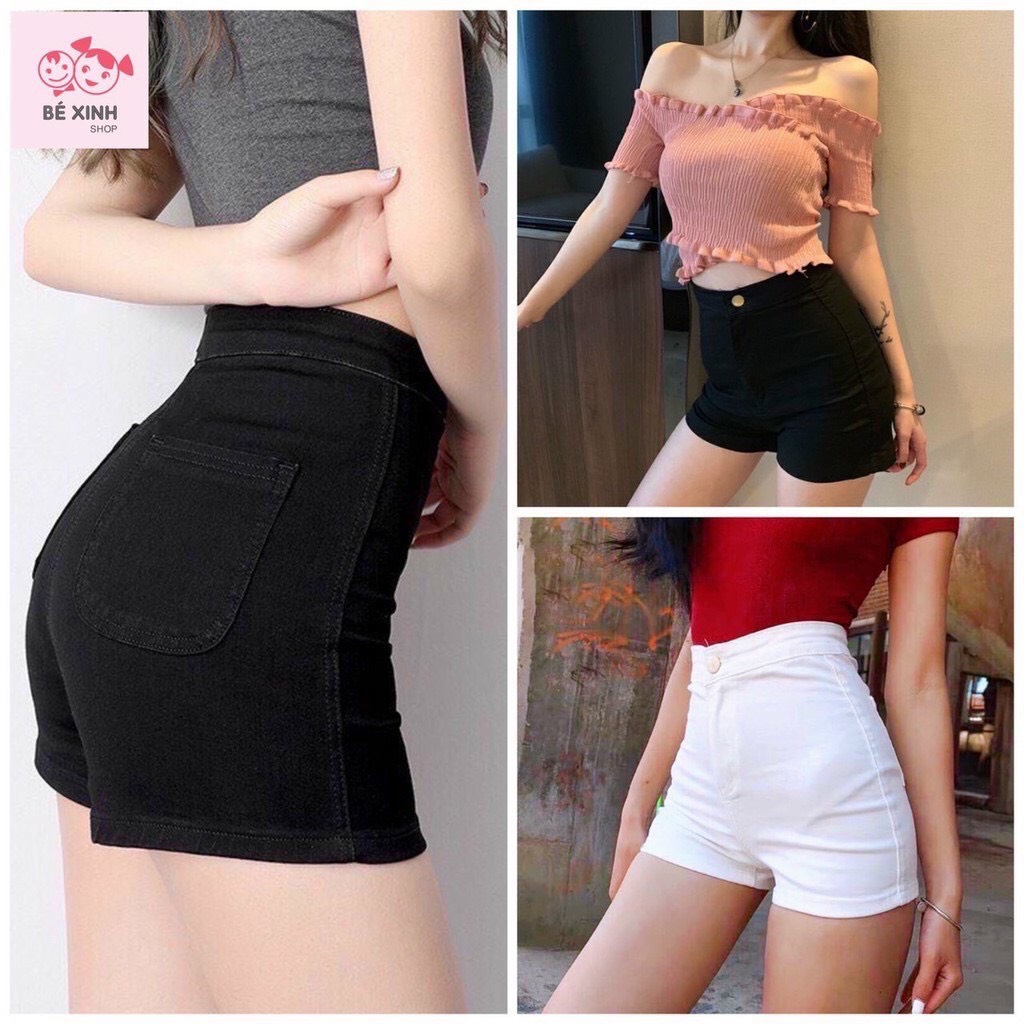 QUẦN SHORT DANCE LƯNG CAO  Quần Short Nữ Ôm Lưng SIêu Cao FORM KAKI CO DÃN  2 MÀU ĐEN TRẮNG