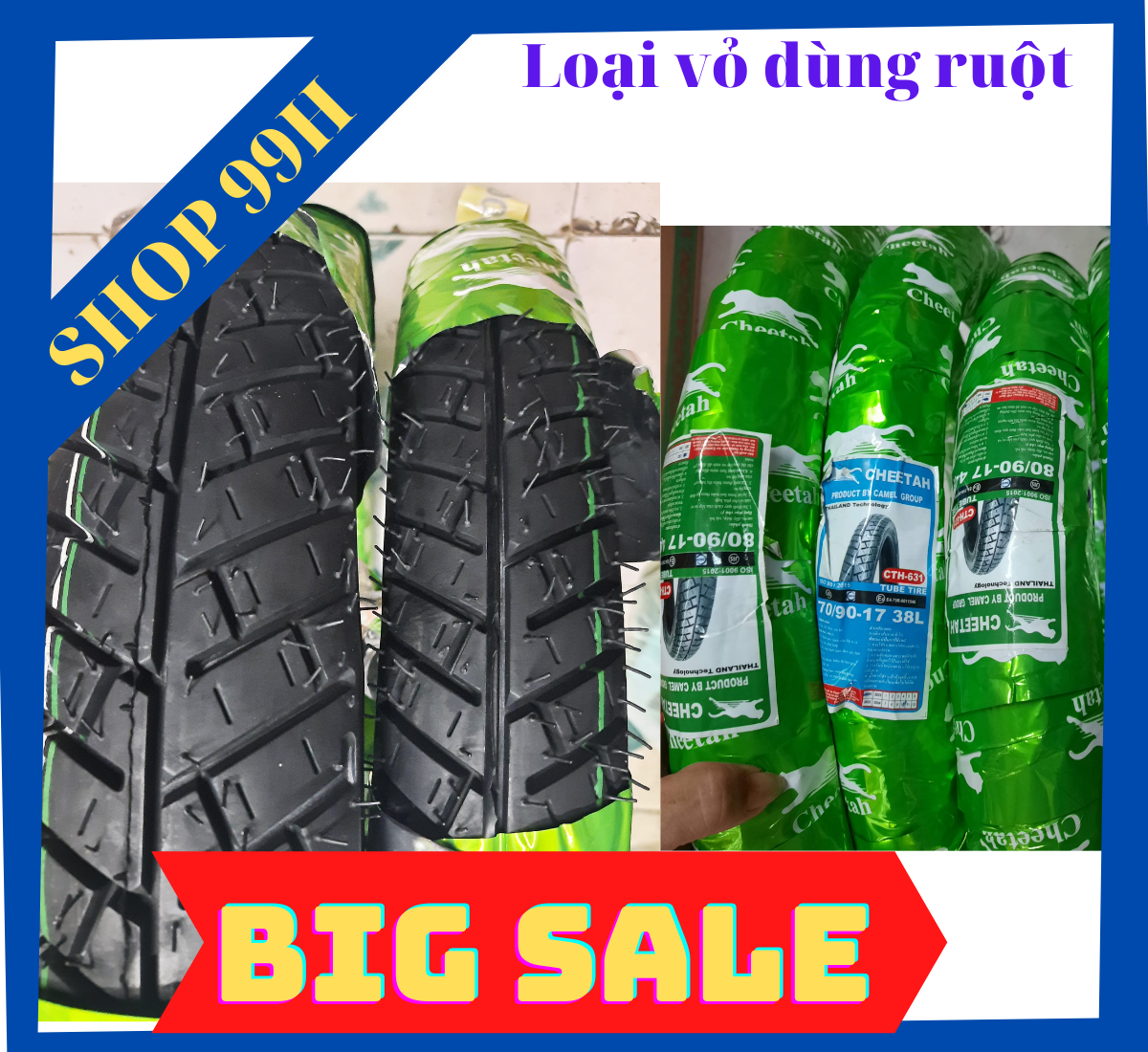 Vỏ CHEETAH loại dùng ruột gai kiểu MICHELIN size 60/90-17, 70/90-17, 80/90-17