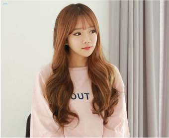 Tóc Giả Rambut Sintesis Wanita Panjang Bergelombang Poni Tóc Xoăn Dài Tự Nhiên Kiểu Tóc Nối Phiên Bản Hàn Quốc