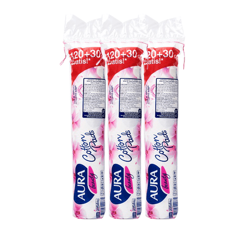 Combo 3 Bông tẩy trang Aura 150 miếng 100% Cotton thiên nhiên