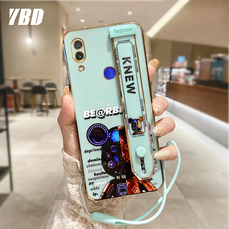 Ybd ốp điện thoại cho xiaomi redmi note 7 pro ốp họa tiết gấu chính hãng mạ điện sang trọng đi kèm với dây đeo cổ tay và dây đeo miễn phí