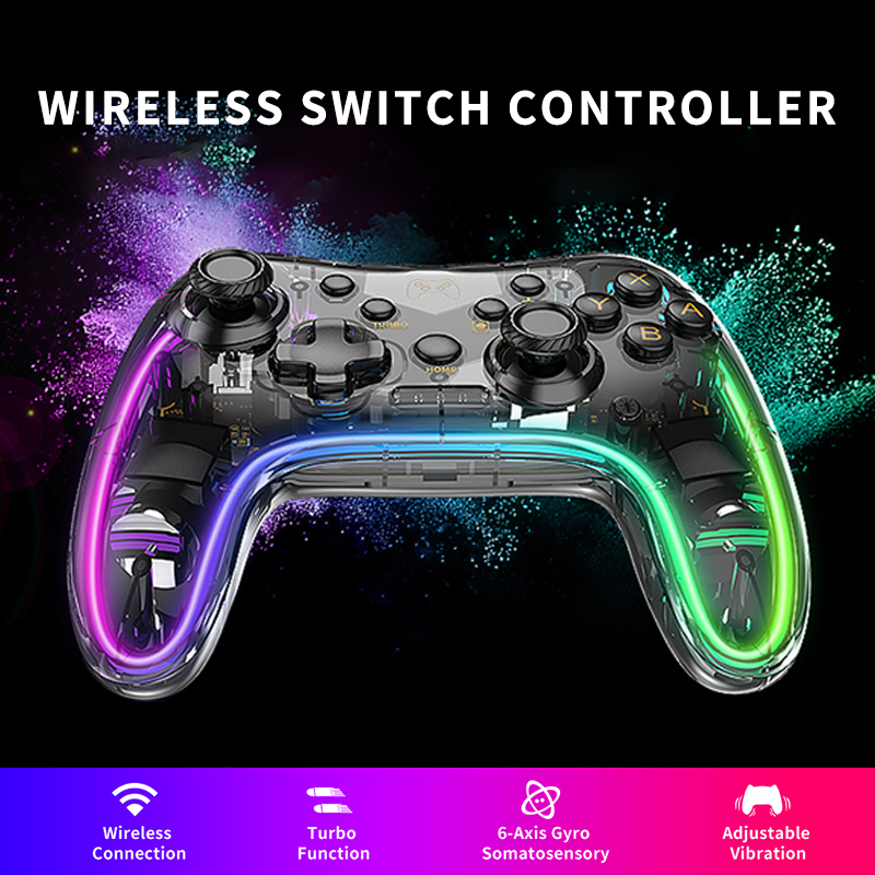 Aolion bộ điều khiển bluetooth không dây switch pro với đèn rgb nhiều màu sắc cho ns lite oled pc steam