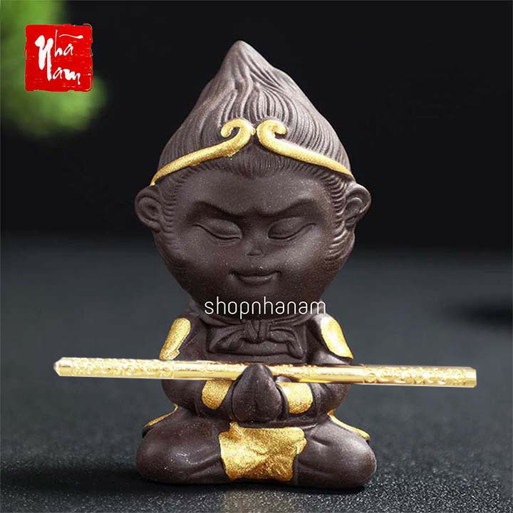 Tượng gốm Tôn Ngộ Không gốm sứ size S phụ kiện trang trí bể cá, bàn trà - Phong Thủy Nhã Nam