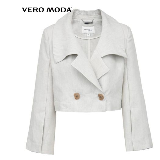 Vero Moda Áo Blazer Lửng Trơn Vải Lanh Hai Nút Có Ve Áo Cho Nữ 321208018