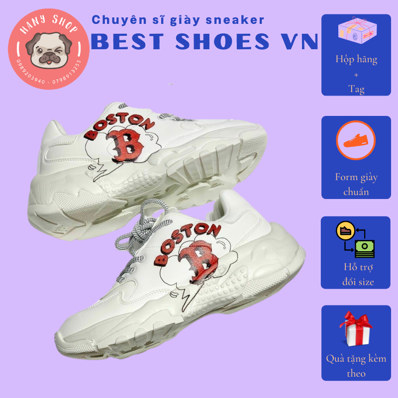 Giày sneaker mlb boston b chữ đỏ độn đế cực hot cho nam nữ couple || best shoes vn