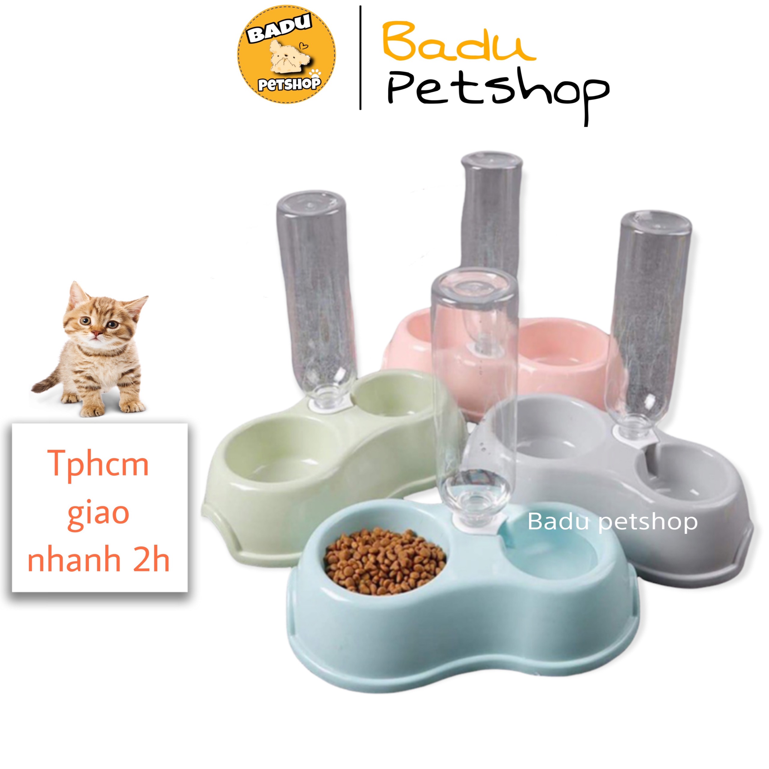 Khay đôi kèm bình nước ❤️ khay ăn đôi kèm bình nước cho thú cưng