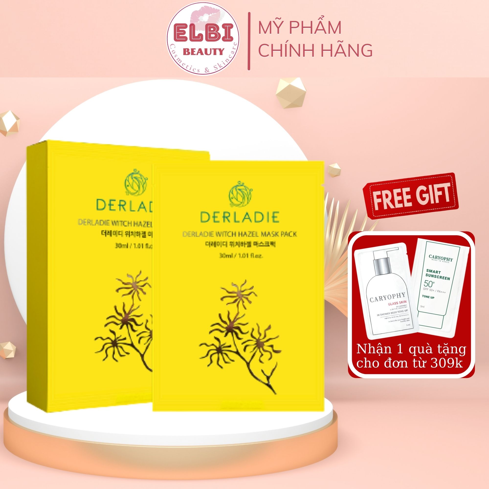 Mặt Nạ Derladie Cây Phỉ Giảm Mụn, Dưỡng Dáng Da Derladie Witch Hazel Mask Pack 30ml