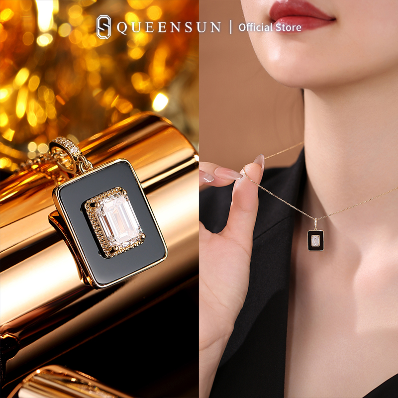  QUEENSUN 18k gold jewellery for women SeaBlue pendant necklace Jewelry  lab grown Diamond  Custom necklace  Necklace for women  chain for men，daily necklaces 海蓝宝石吊坠女士项链