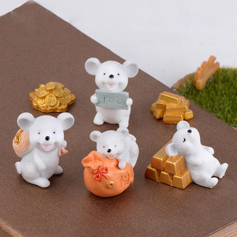 Home Decor Fairy Garden Gold Miniature Mice Animal Model Money Mouse Figurine